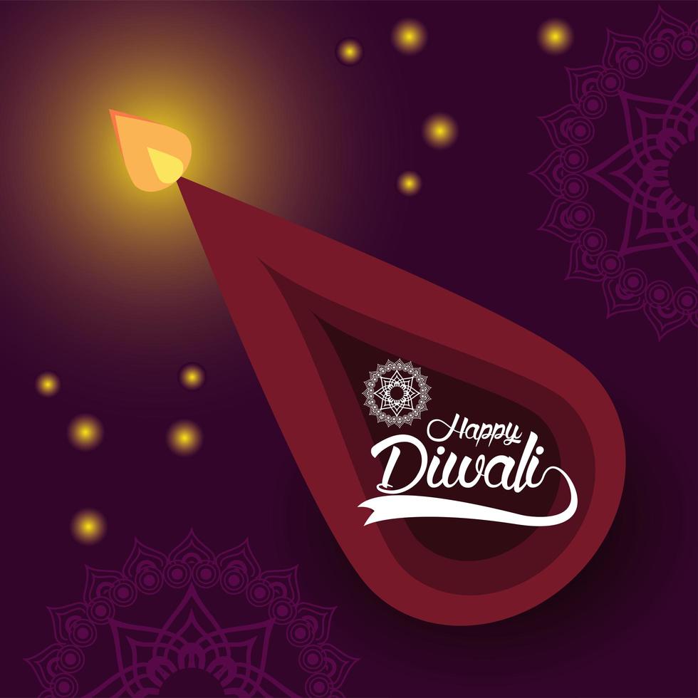 feliz celebración de diwali con vela vector