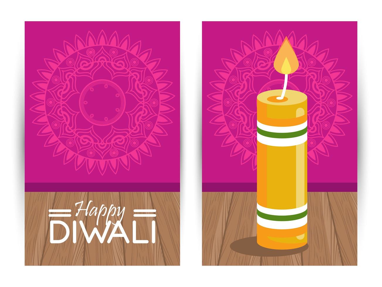 feliz celebración de diwali con velas y letras vector