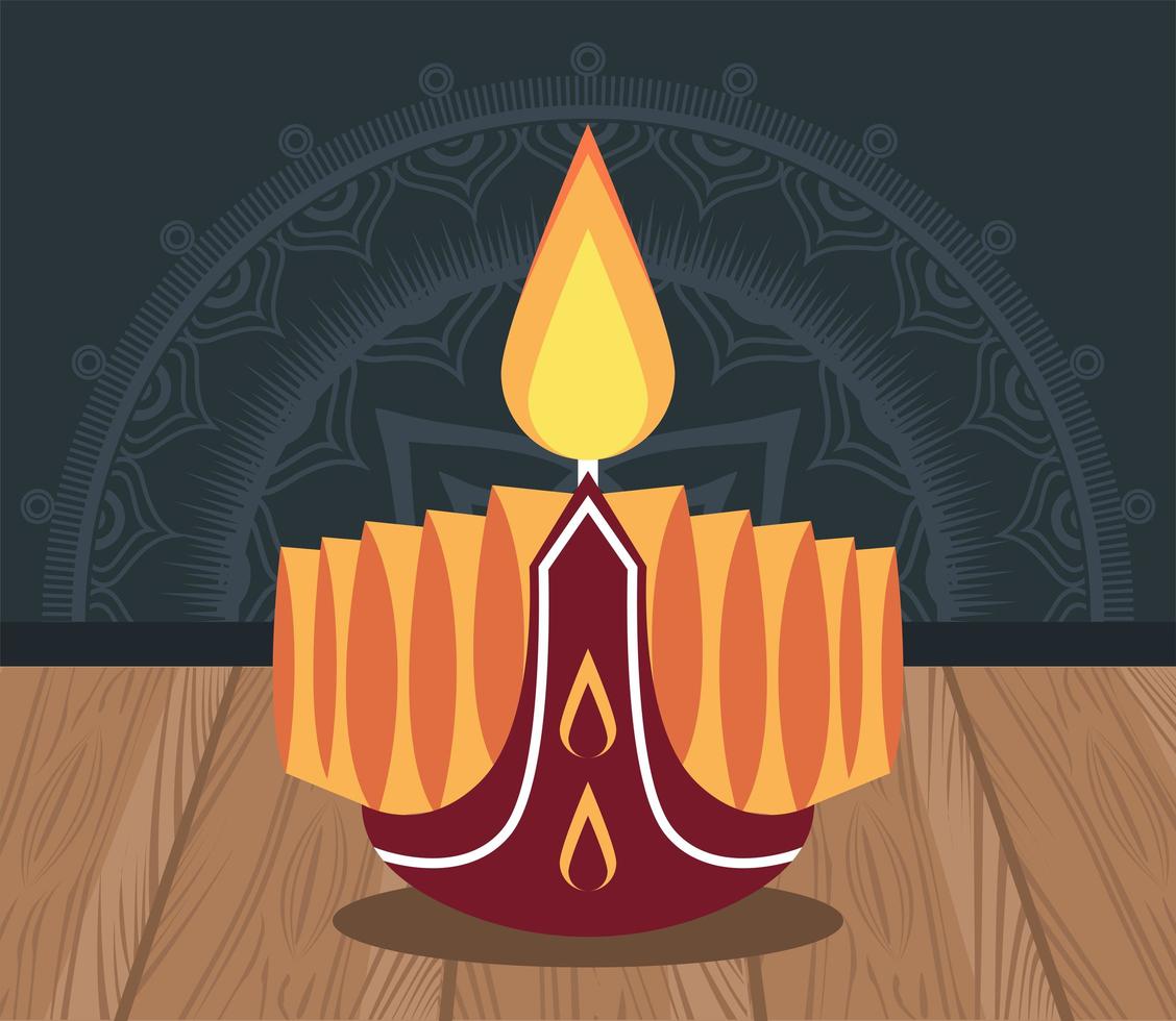 feliz celebración de diwali con vela vector