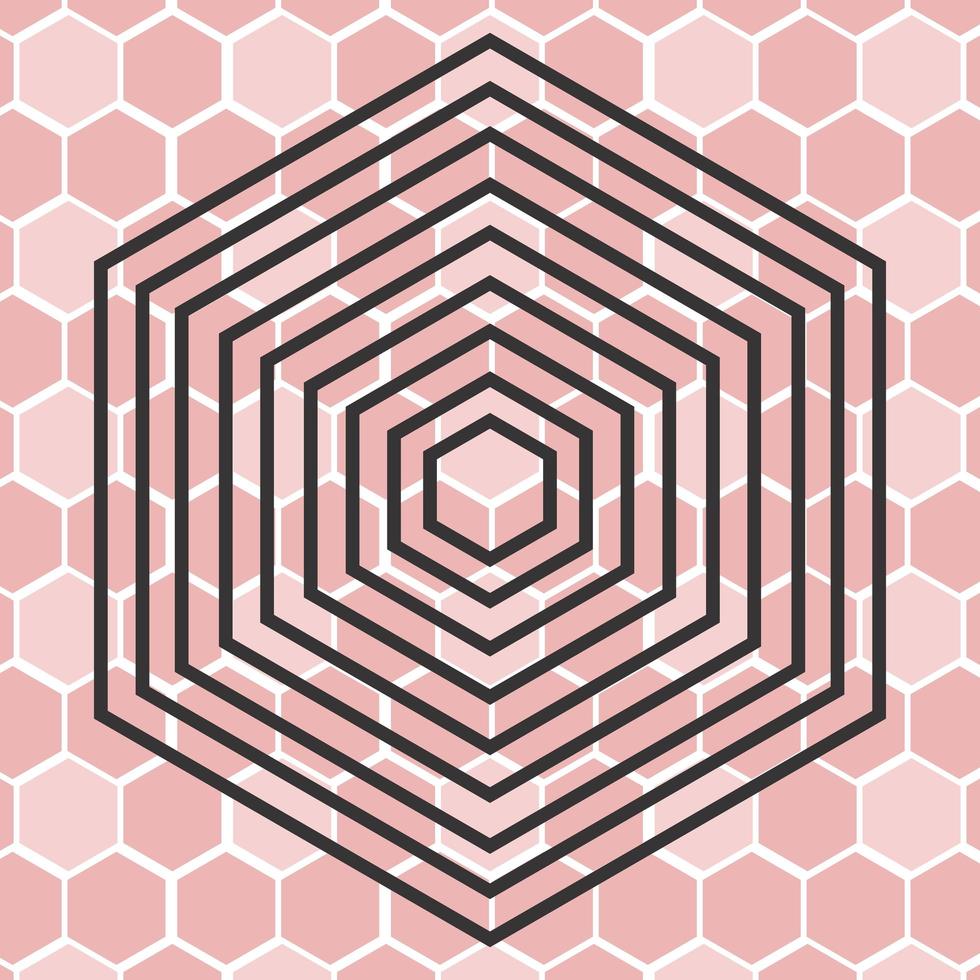 Pink background with abstract geometric hexagon pattern vector
