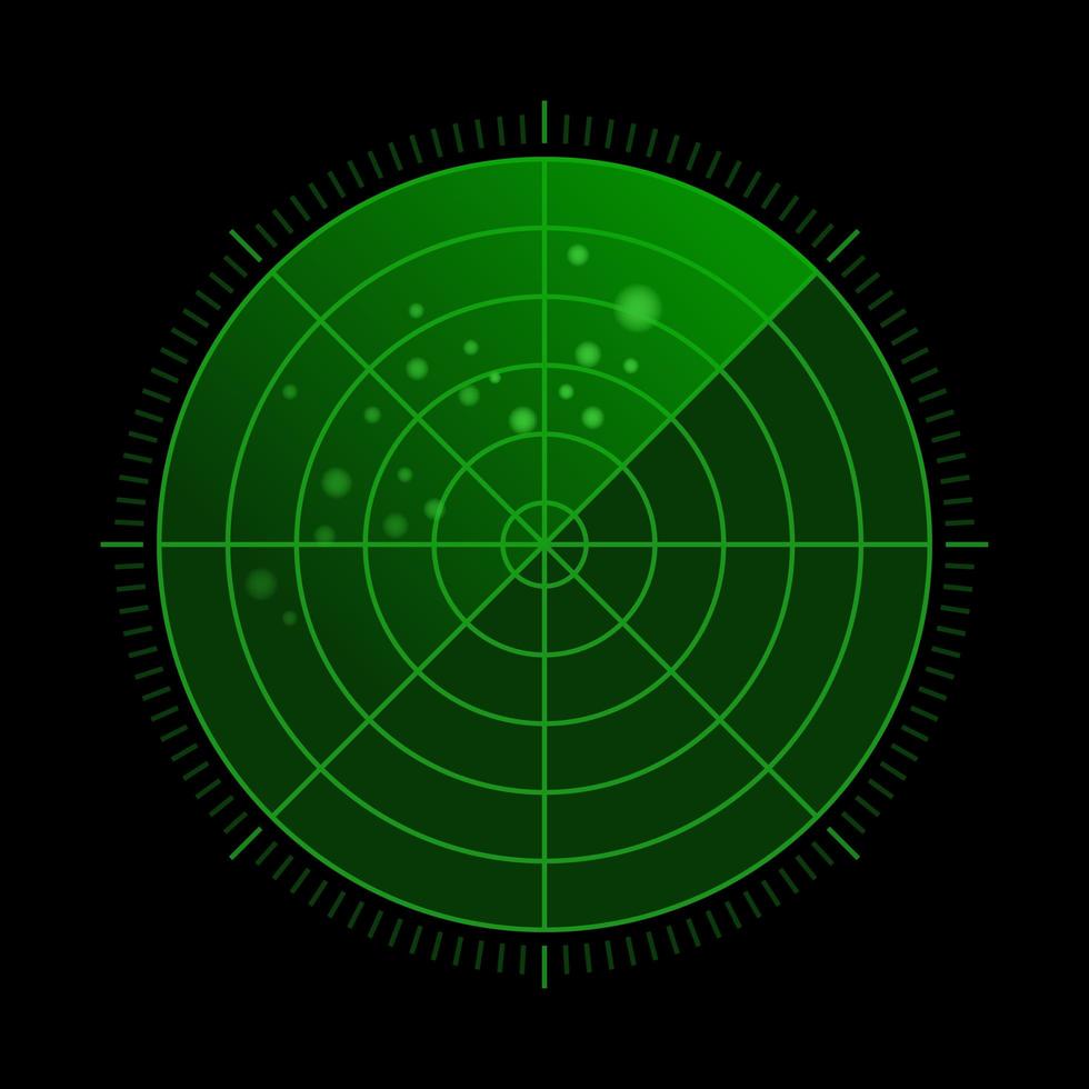 HUD green radar with targets in action vector