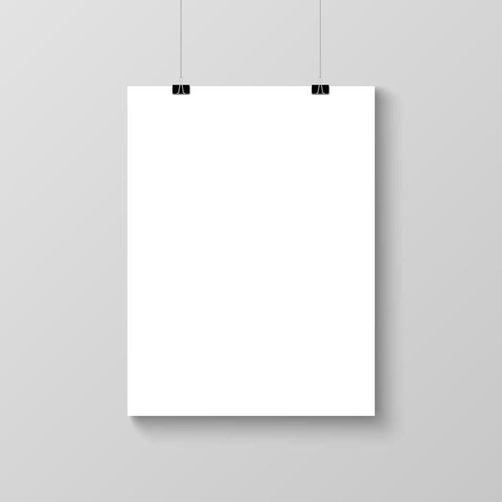 Realistic hanging blank poster template mockup vector