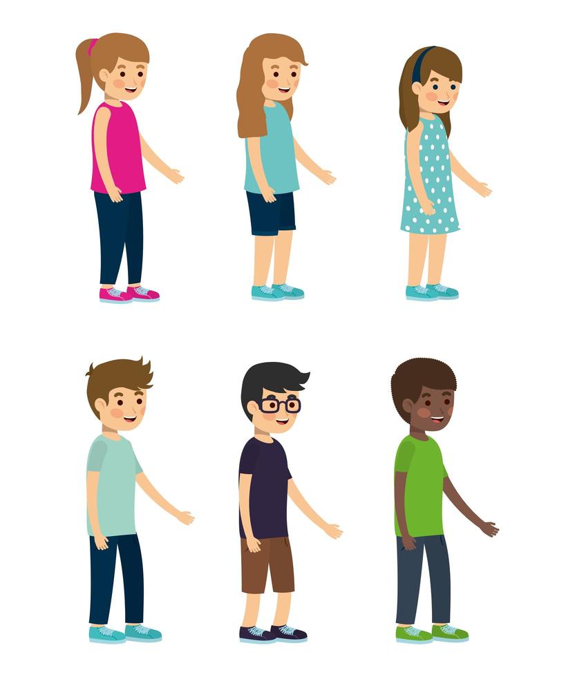 set of kid characters on white background vector