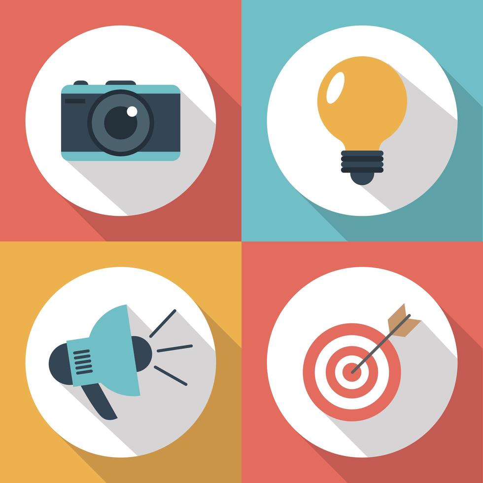 Communication long shadow icon set vector