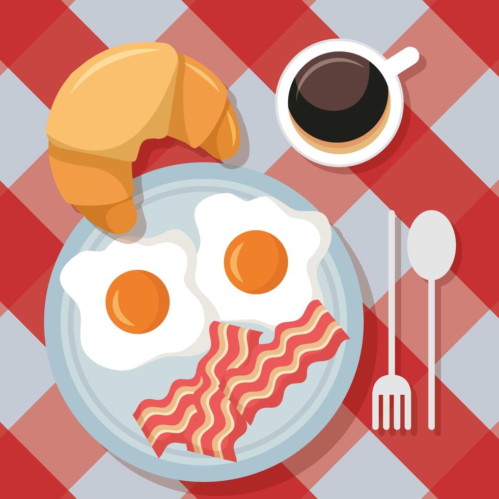 Cute breakfast table top view vector