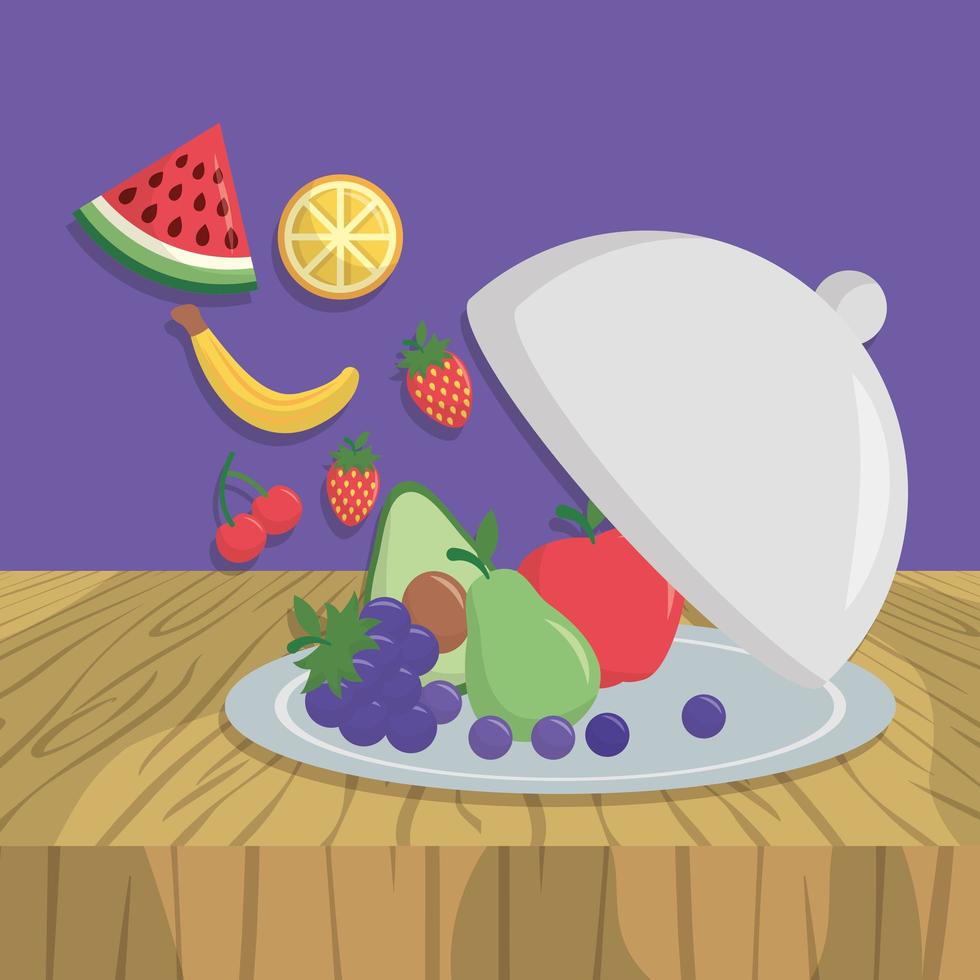 Plate with fresh fruits vector