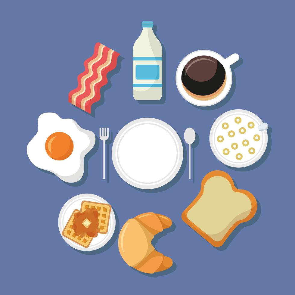 Cute breakfast table top view vector