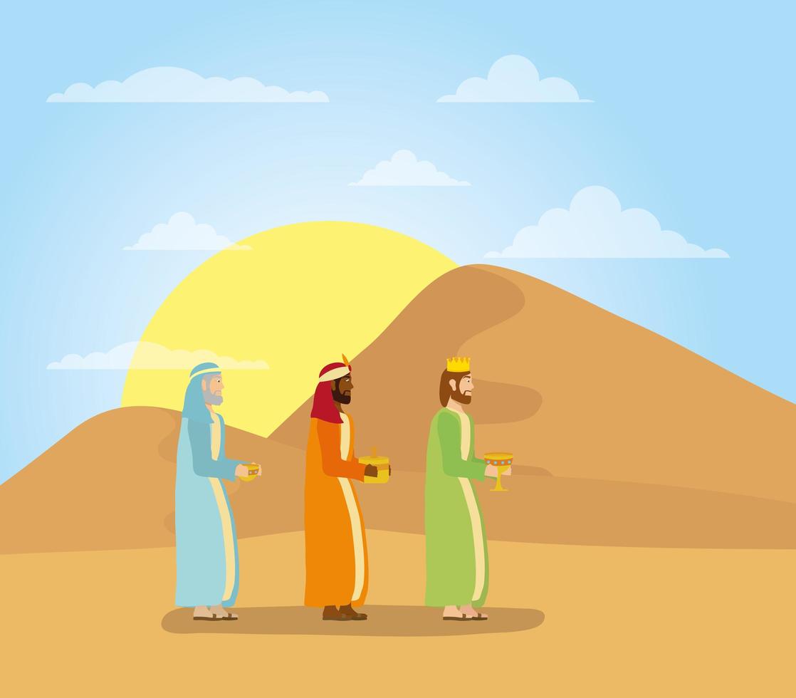 Epiphany of Jesus with magi bringing presents vector