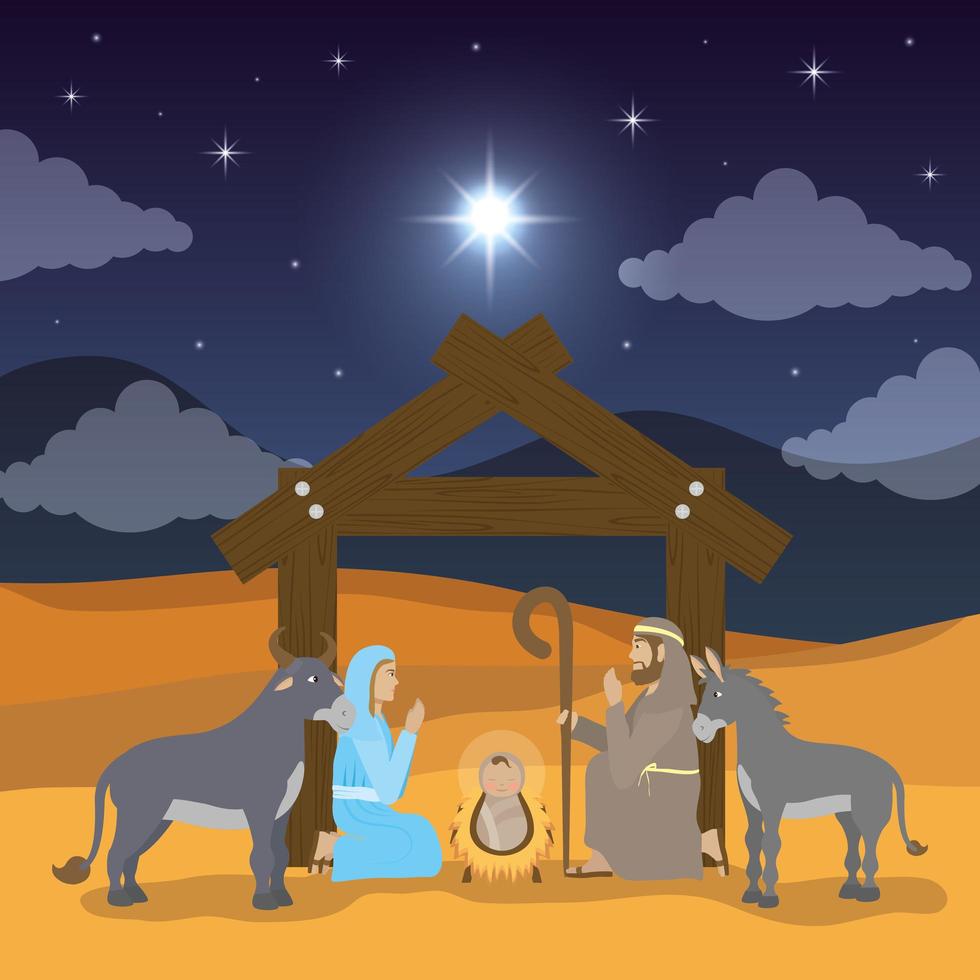 Epiphany of Jesus, sacred family in a manger vector