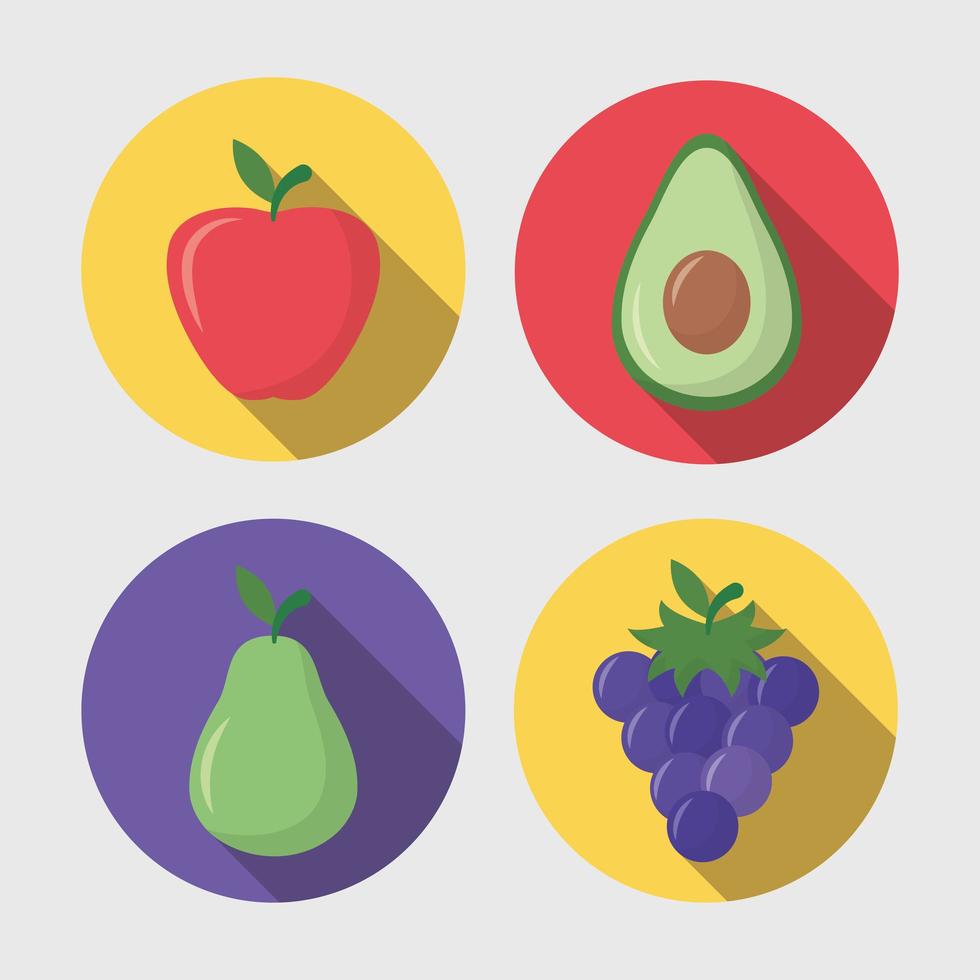 Long shadow fruit icon set vector