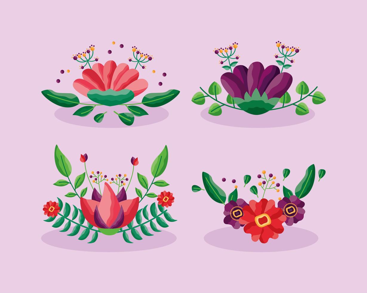 Decorative flowers and foliage set vector