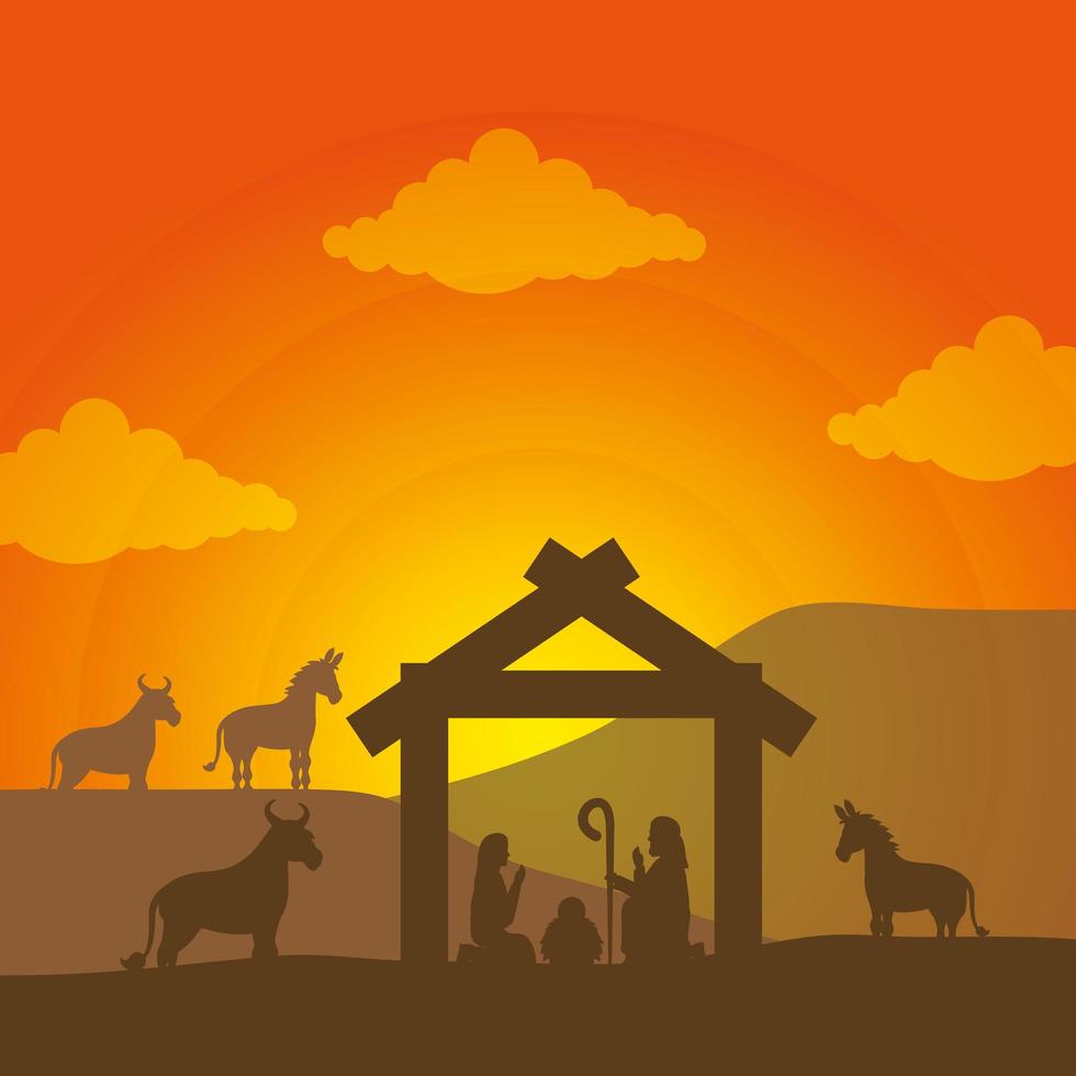 Epiphany of Jesus, sacred family in a manger vector