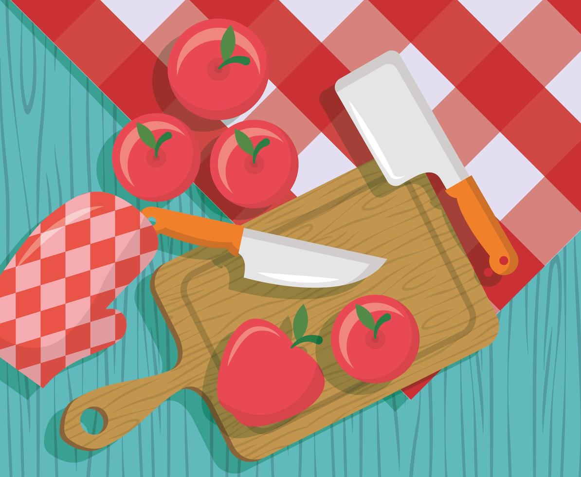 Food preparation table top view vector