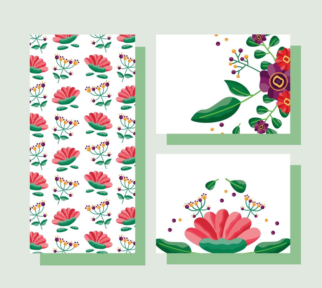 guardar la fecha floral conjunto de tarjetas de boda vector