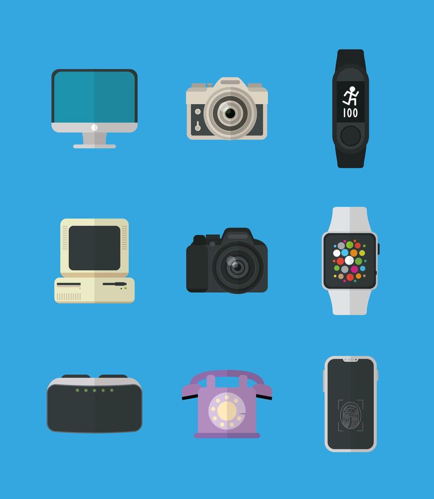 flat design gadgets and technology icons vector