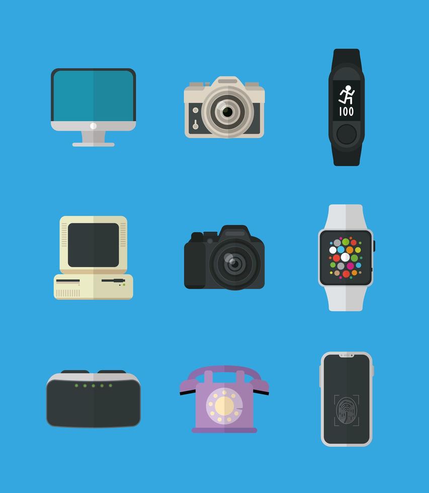 gadgets de diseño plano e iconos de tecnología vector