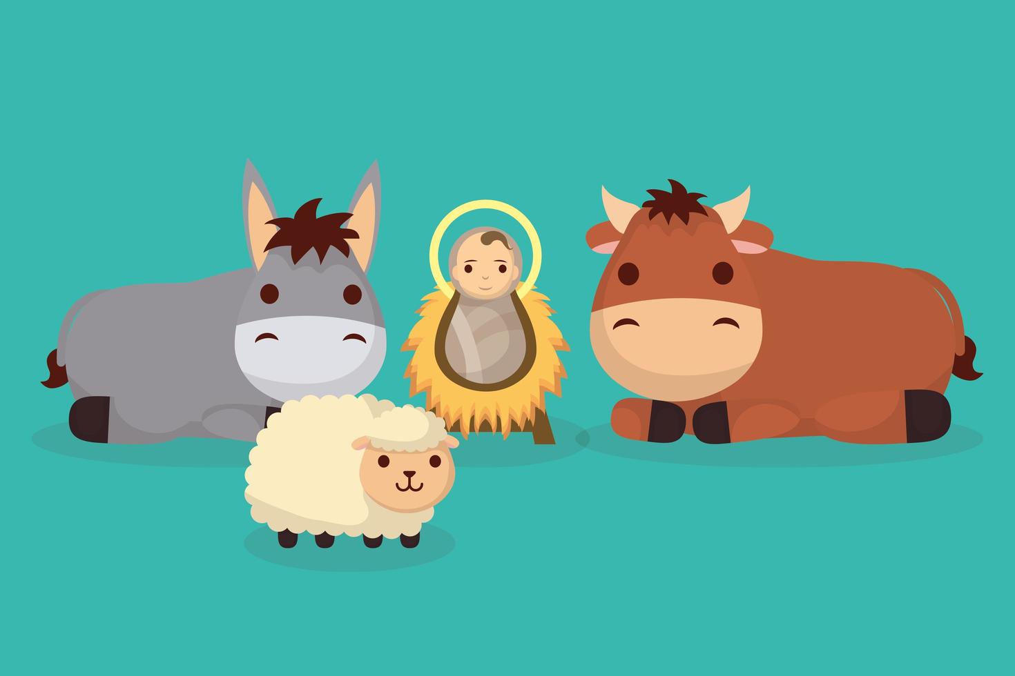 epifanía de jesús con animales de granja vector