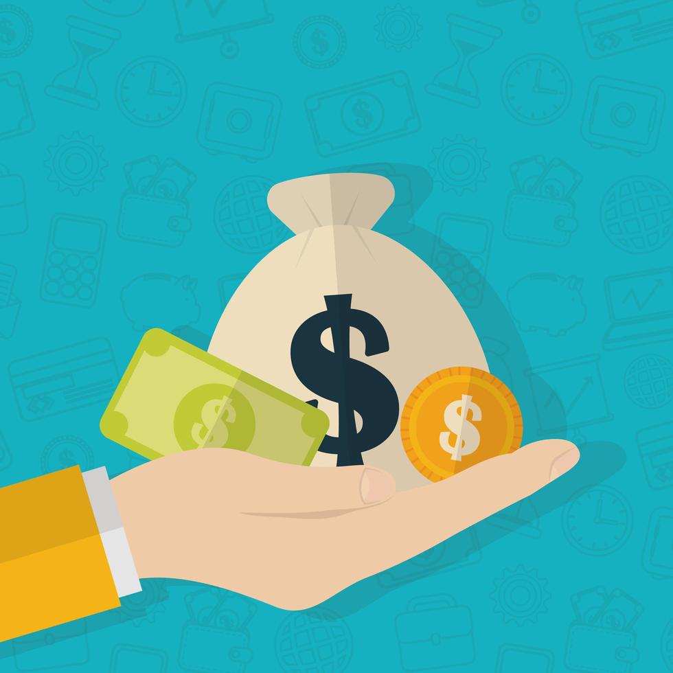 hand with money, finance concept flat design vector