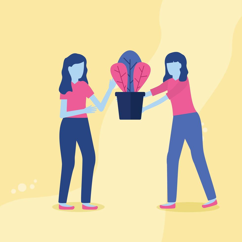 Women with potted plant vector