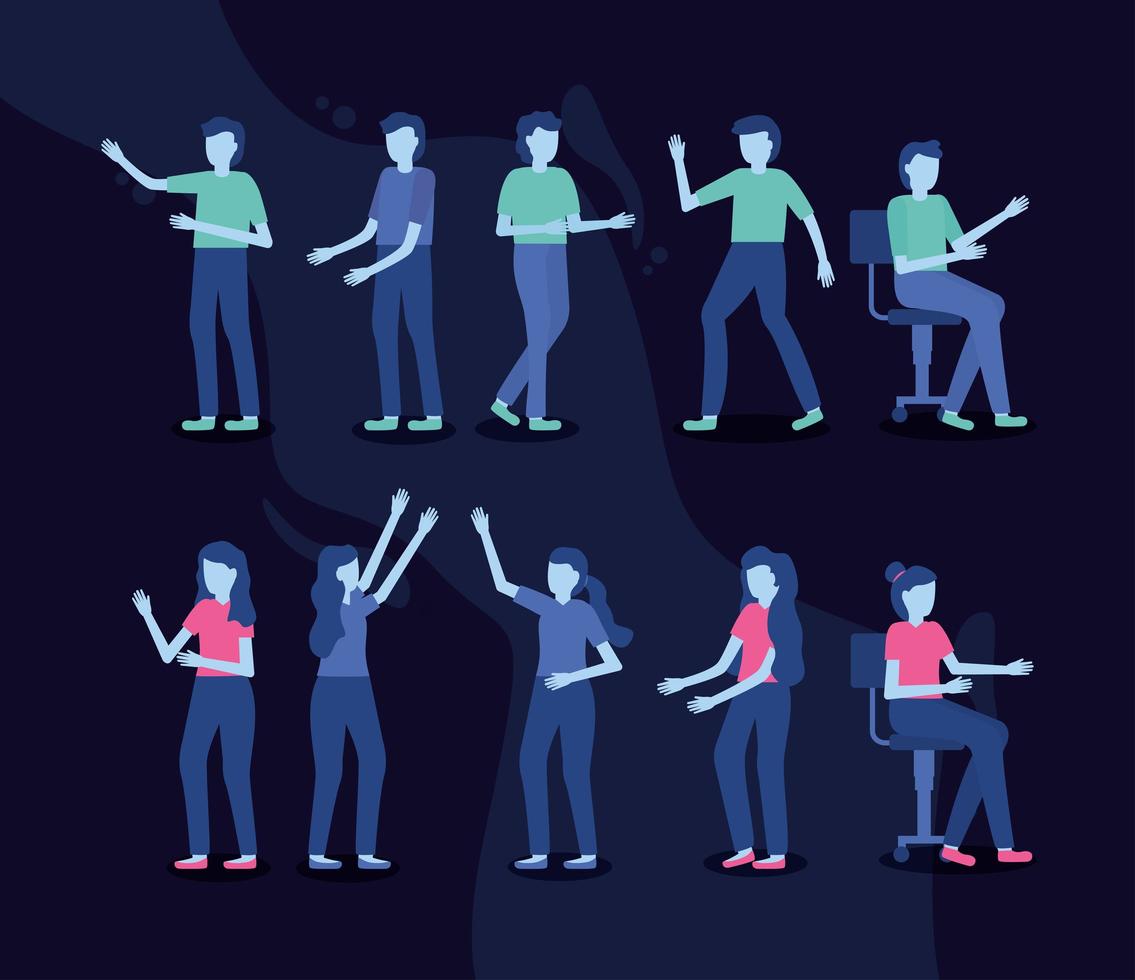 personas en diferentes poses conjunto de iconos vector