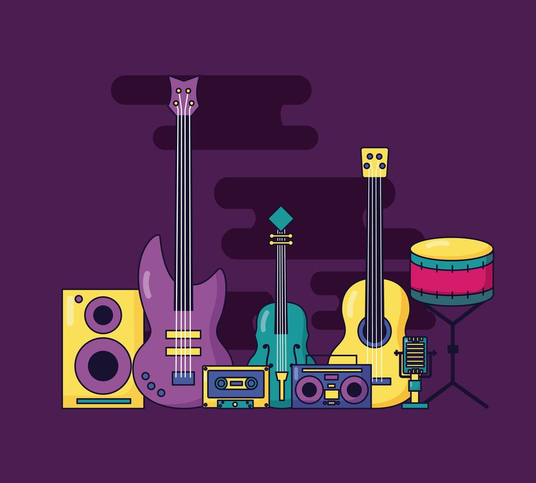 lindo diseño de festival de música con iconos pop vector