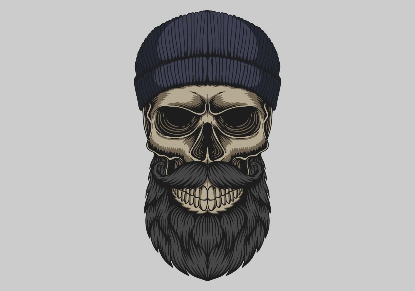 Skull bearded mustache head vector illustration