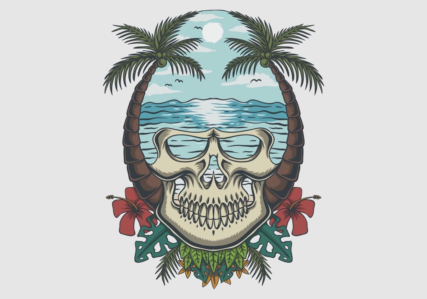 Ilustración de vector tropical de playa de calavera