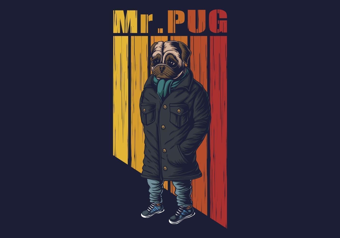 Ilustración de vector de moda de perro pug