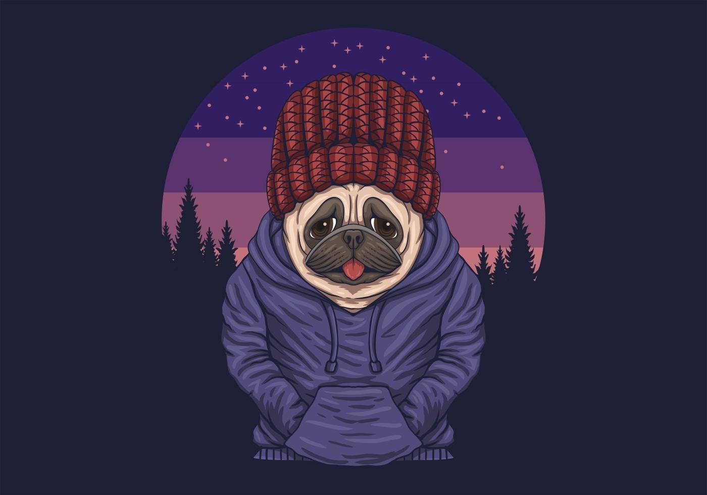 Ilustración de vector de noche de perro pug