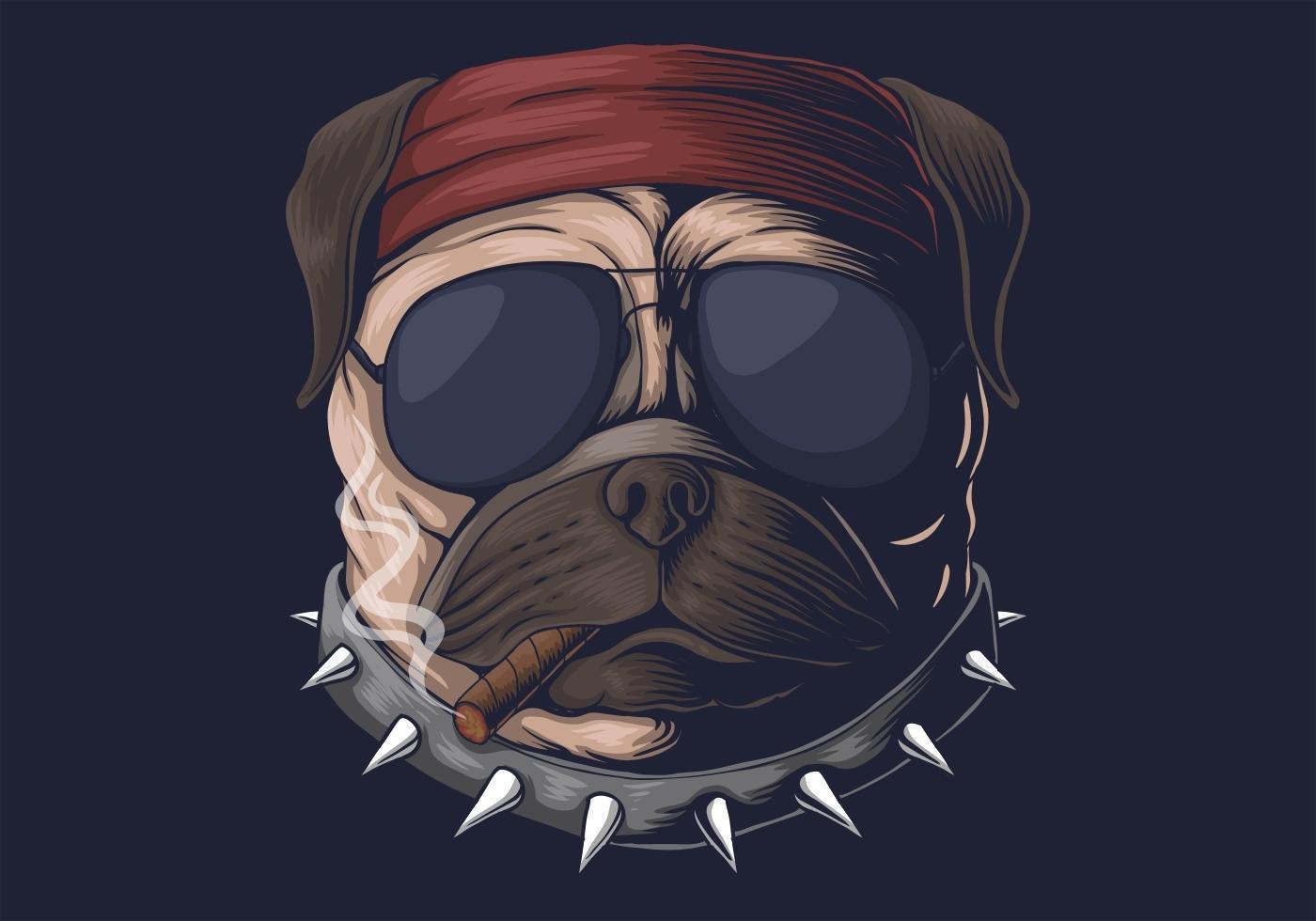 Pug dog head smoke vector illustration