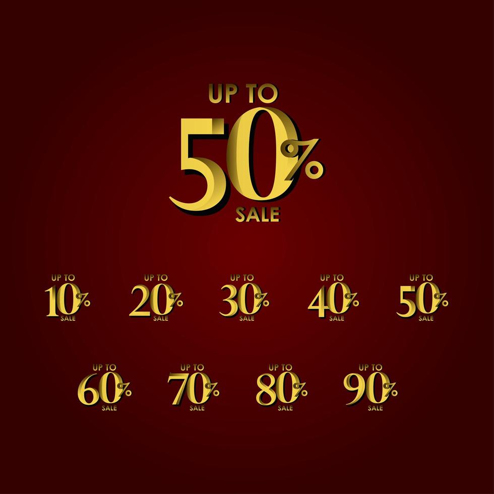 Discount Sale Label up to 50 Red Gold Vector Template Design Illustration