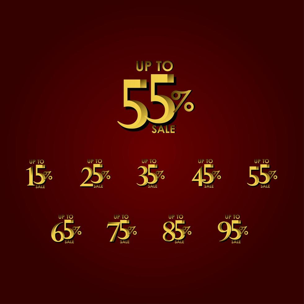 Discount Sale Label up to 55 Percent Red Gold Vector Template Design Illustration