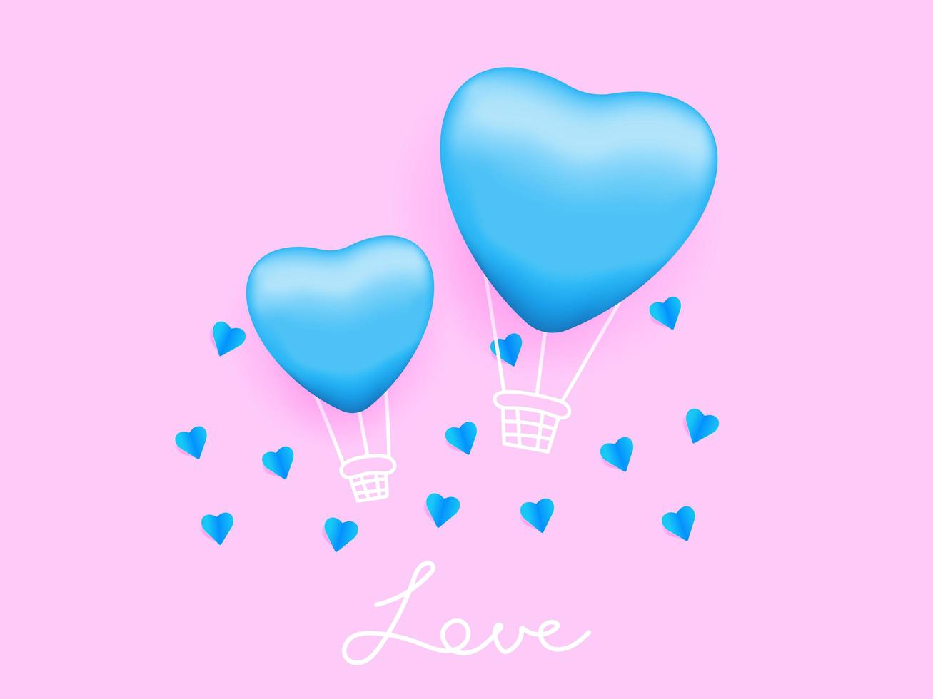 love in the air, heart shape balloon with pink background vector