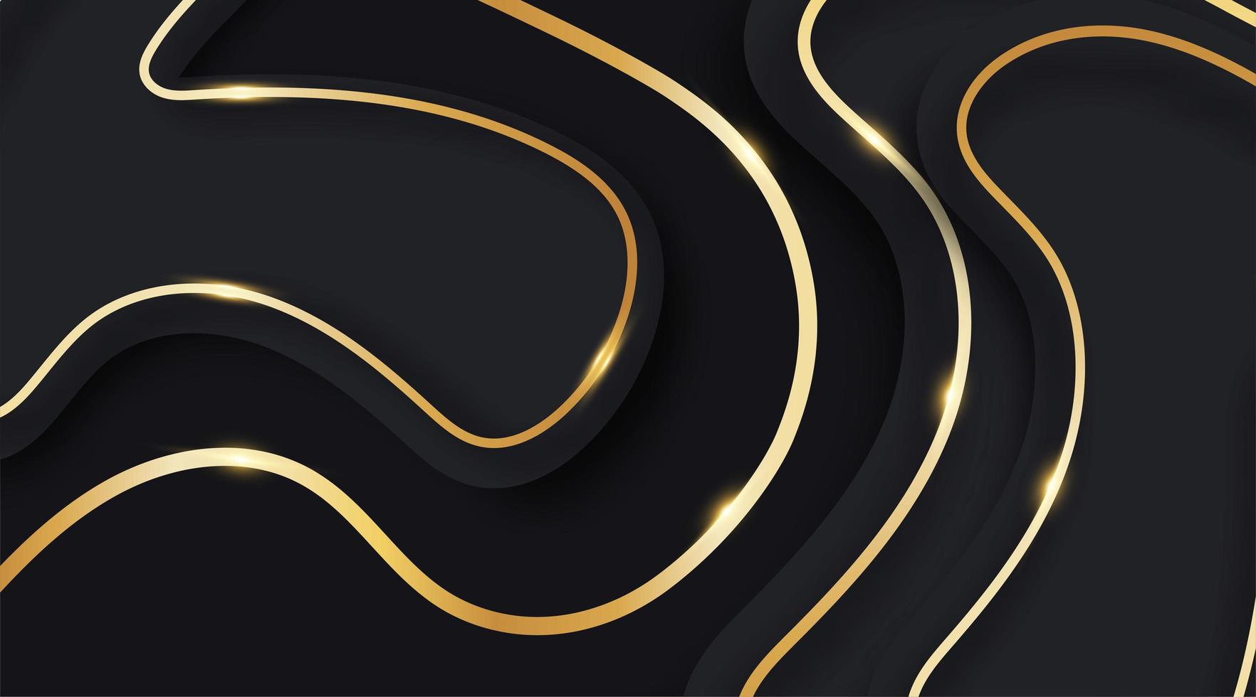 Abstract wave vector fluid and shiny gold lines on dark blue background