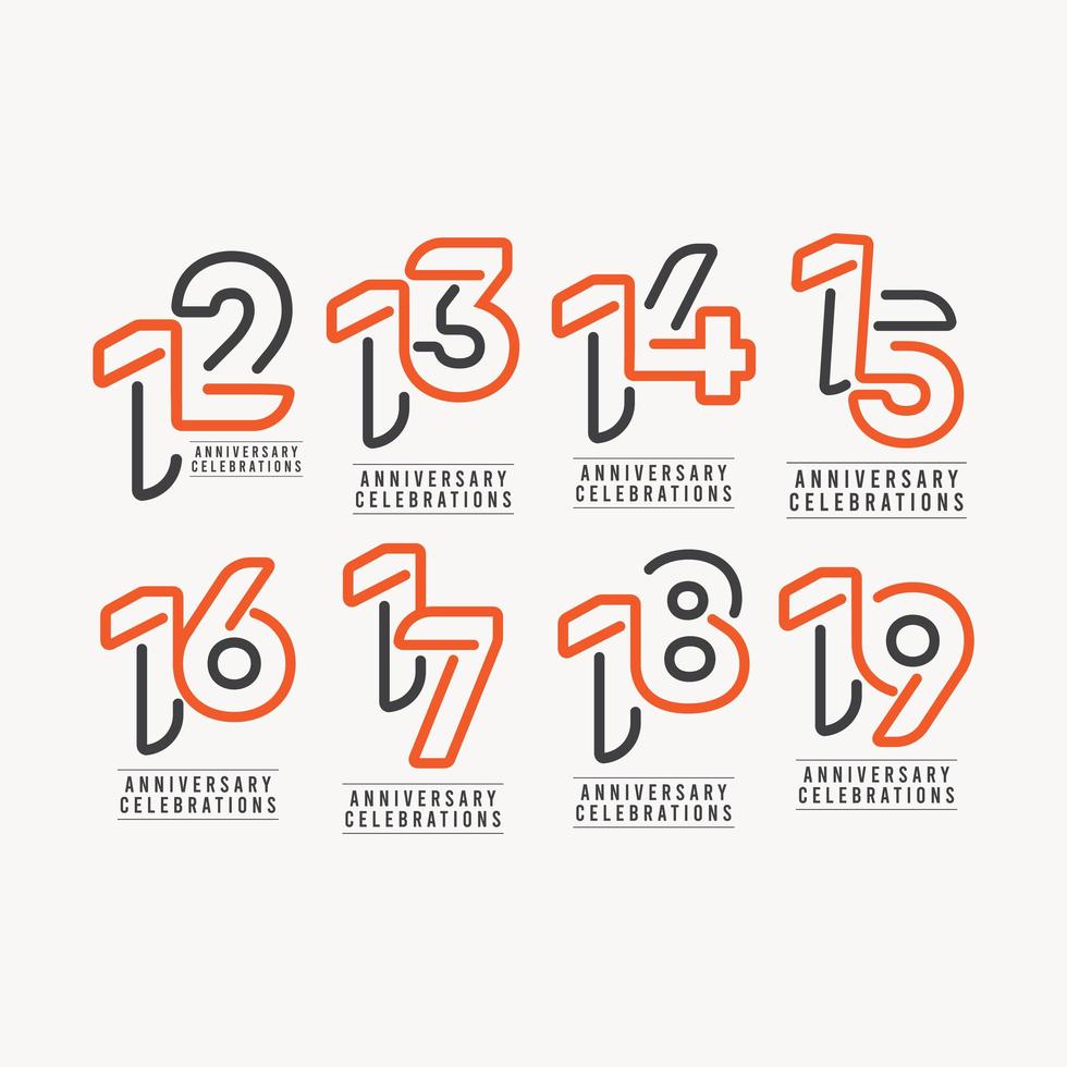Anniversary Year Numbers, Full Color Set vector