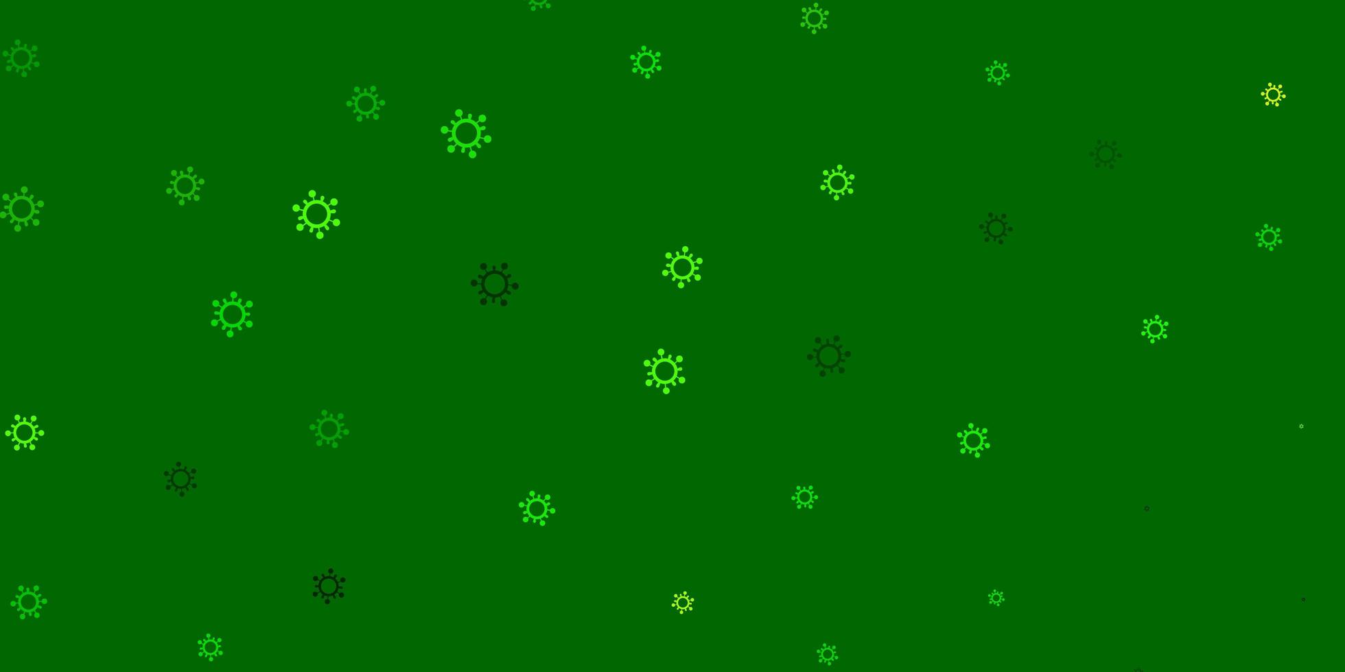Fondo de vector verde claro, amarillo con símbolos de virus.