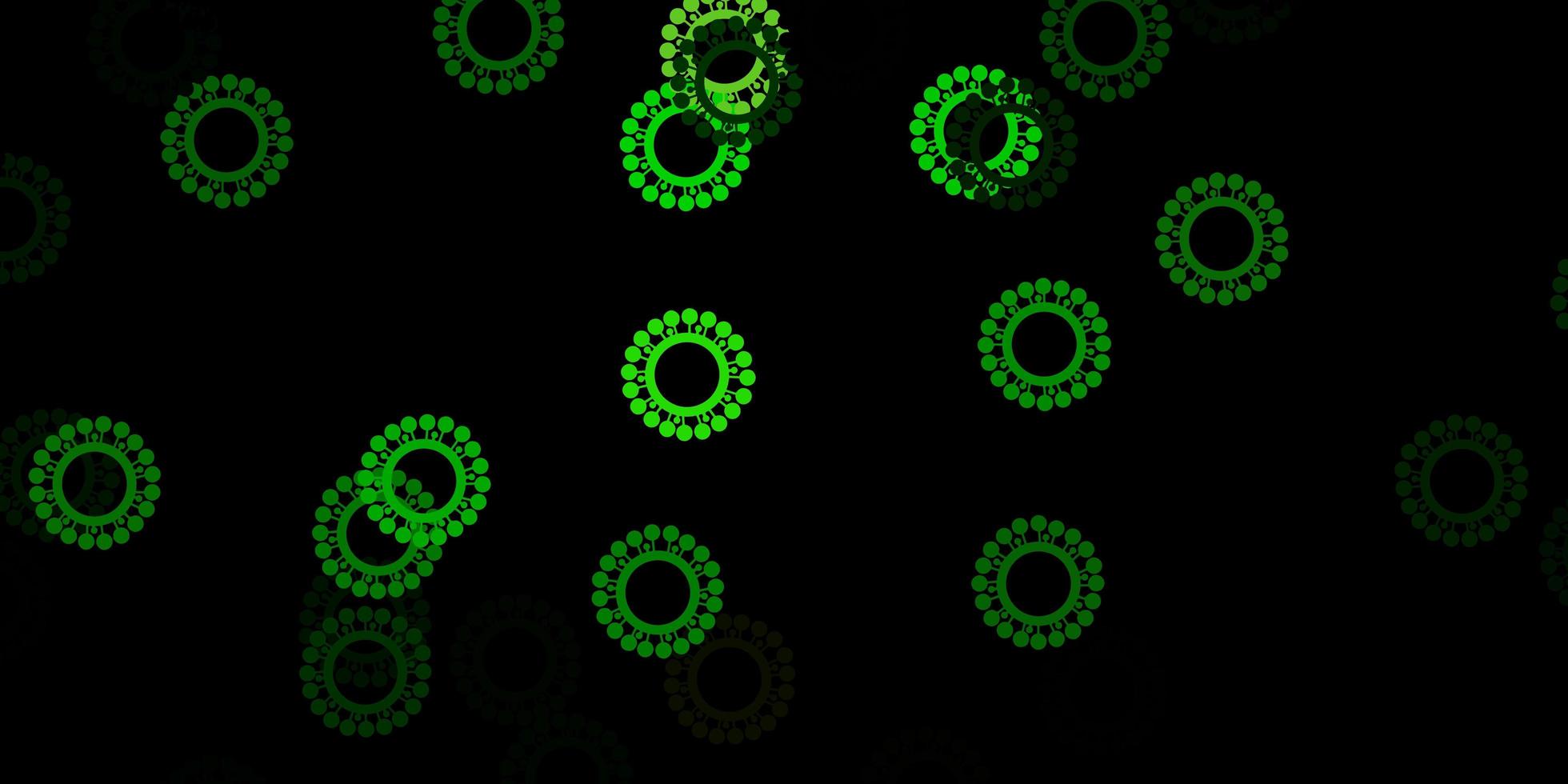 Dark green, yellow vector background with covid-19 symbols.