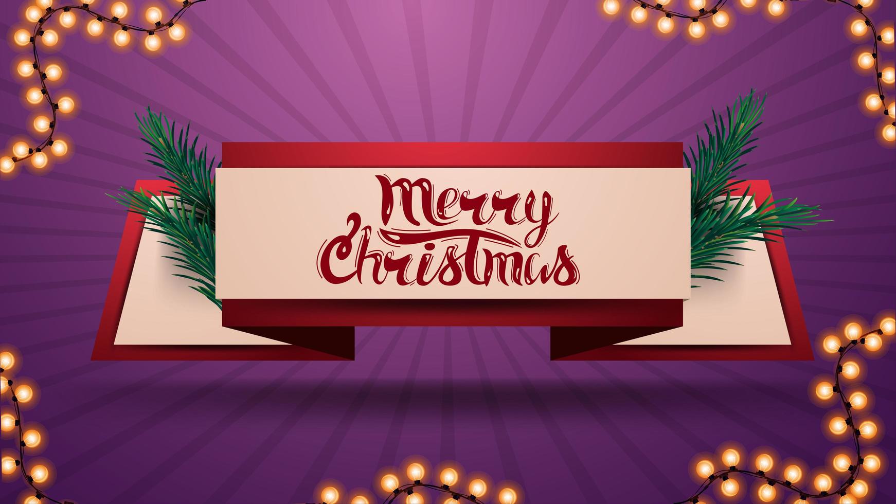 Merry Christmas, greeting ribbon with Christmas tree branches vector