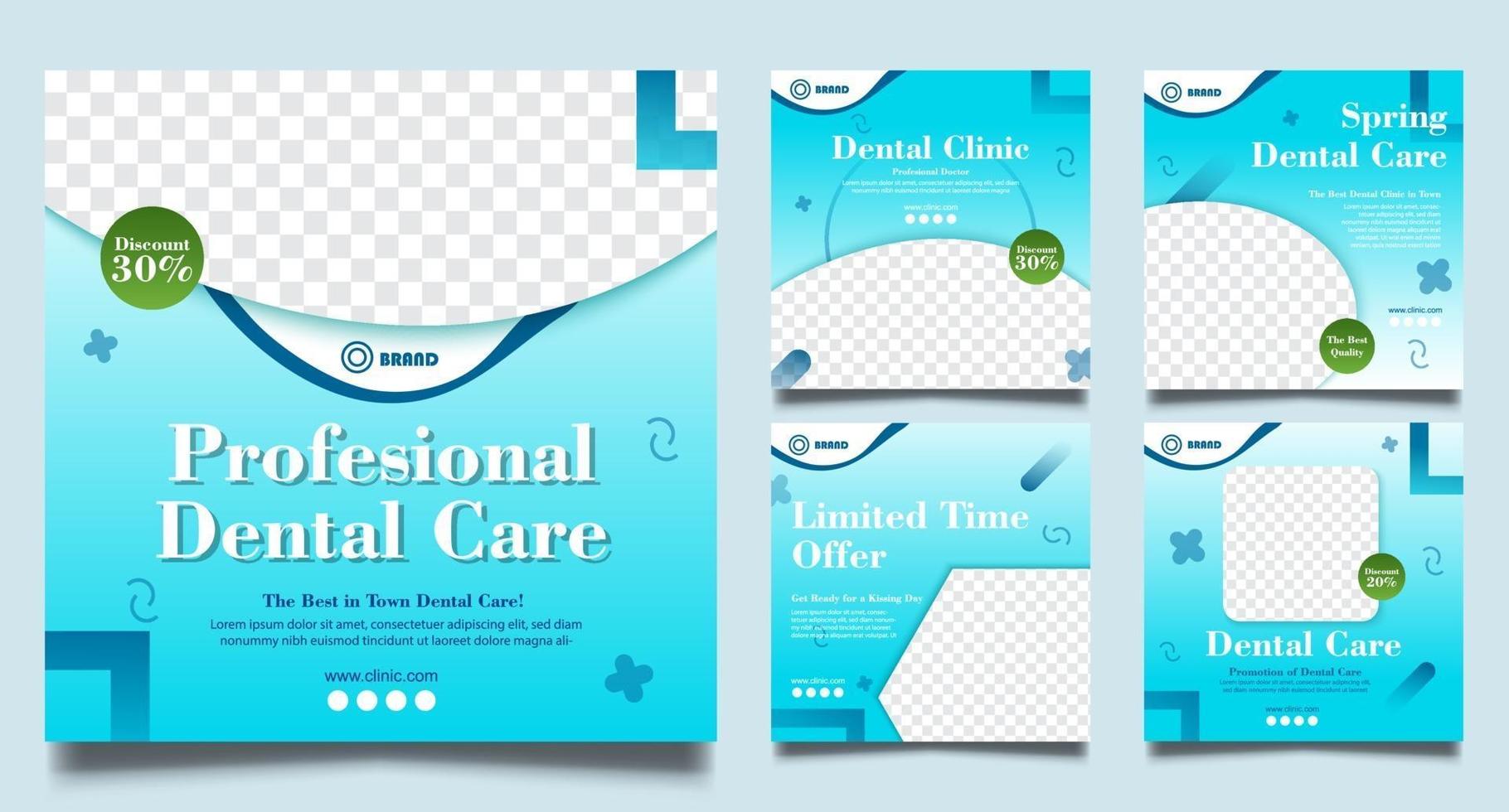 Dentist Social Media Post Templates. Medical Promotion Square Web Banner. vector