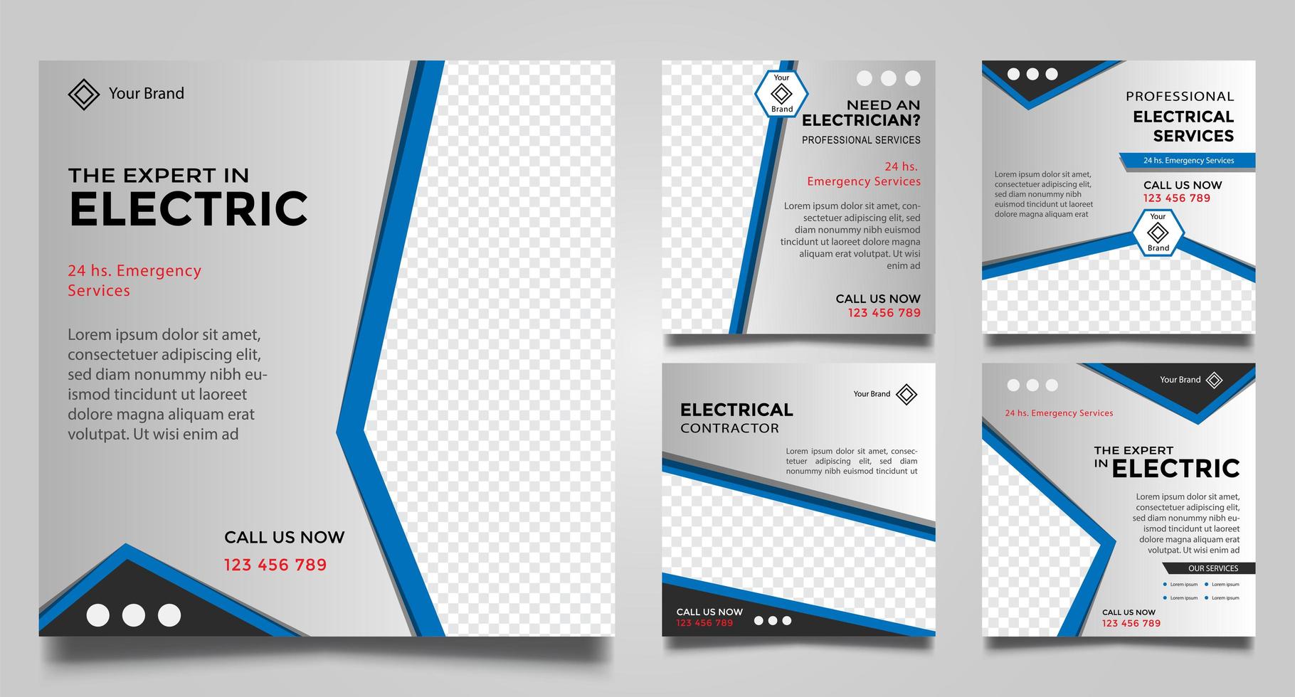 Electrical Service Social Media Post Templates. vector