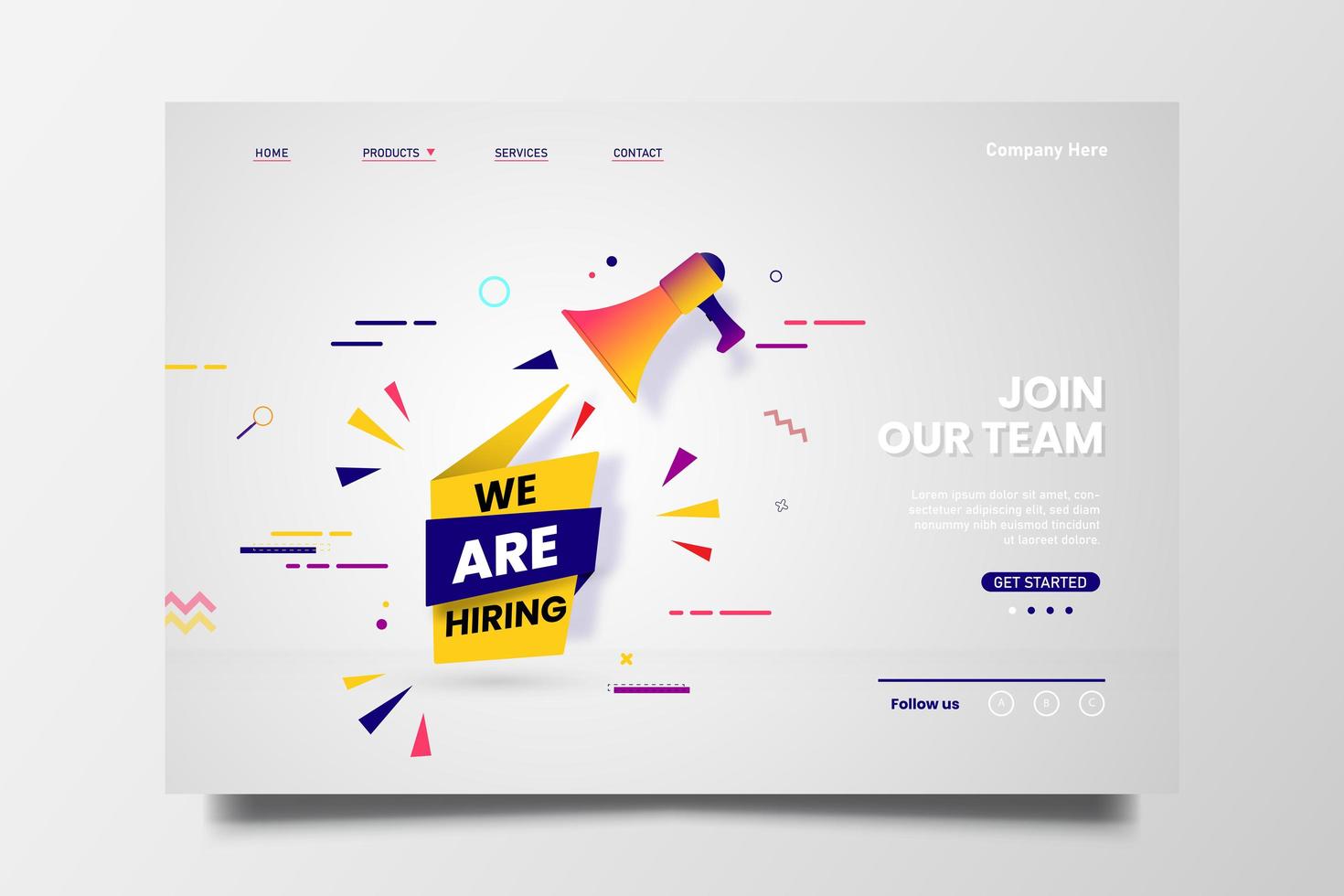 We're Hiring Typescript for Web Home Page with megaphone icon campaign. vector