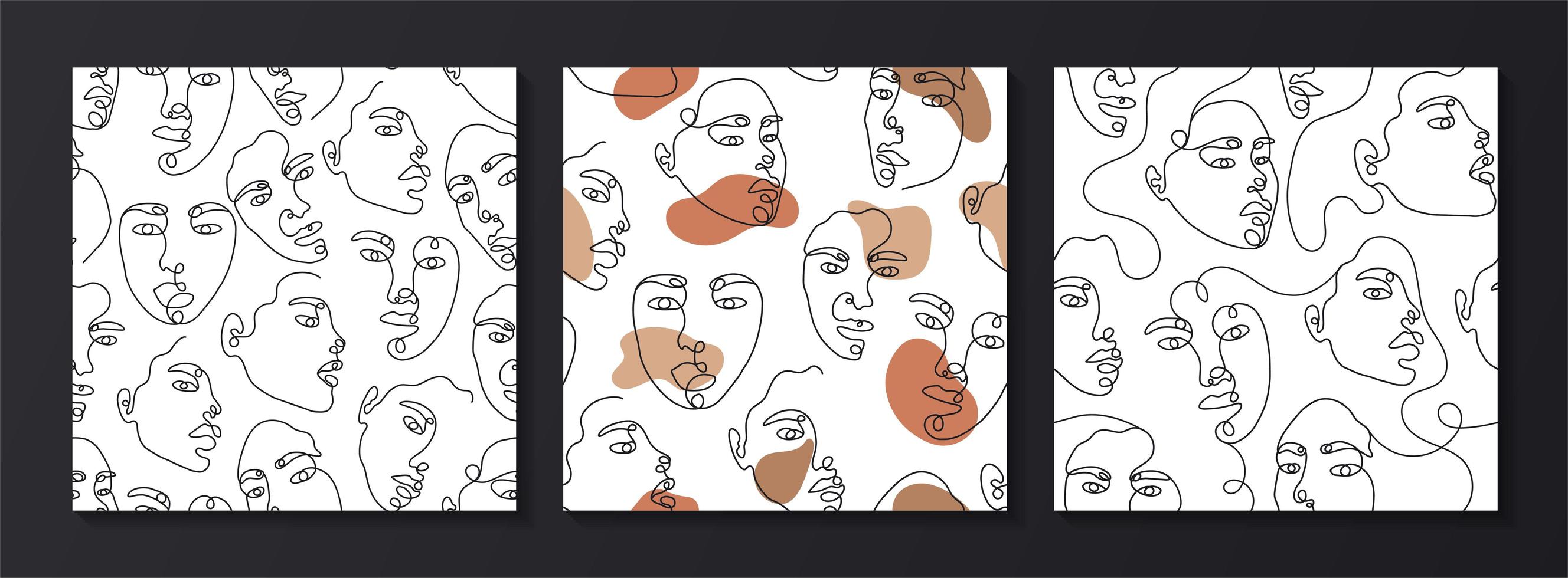 One line drawing abstract face seamless pattern vector