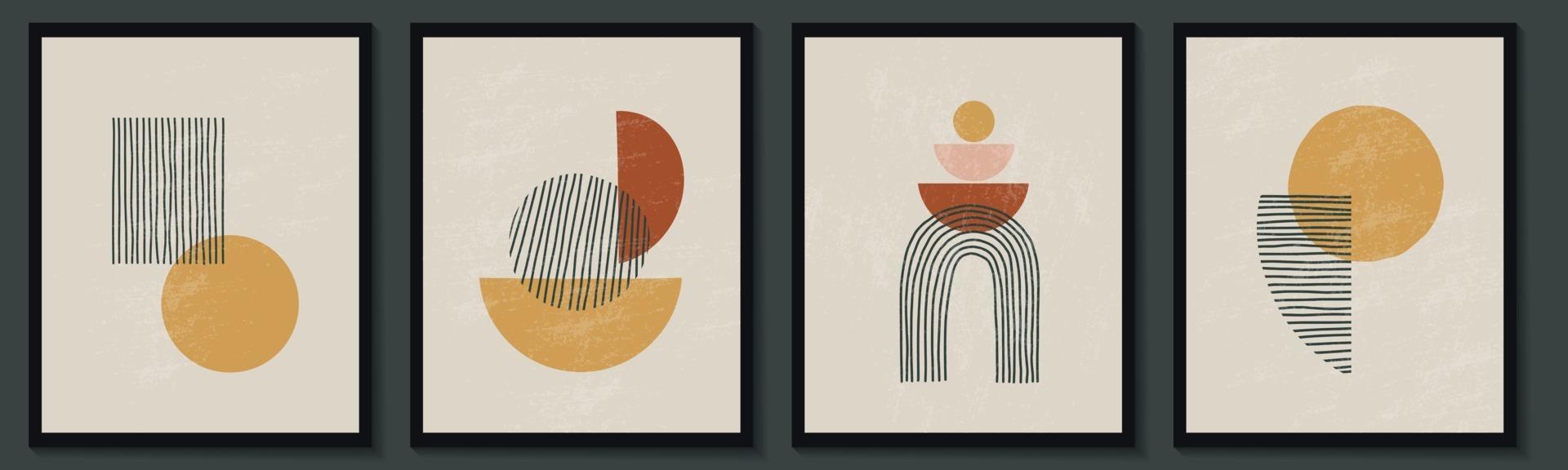 Trendy contemporary set of abstract creative geometric minimalist artistic hand painted composition. Vector posters for wall decor in vintage style