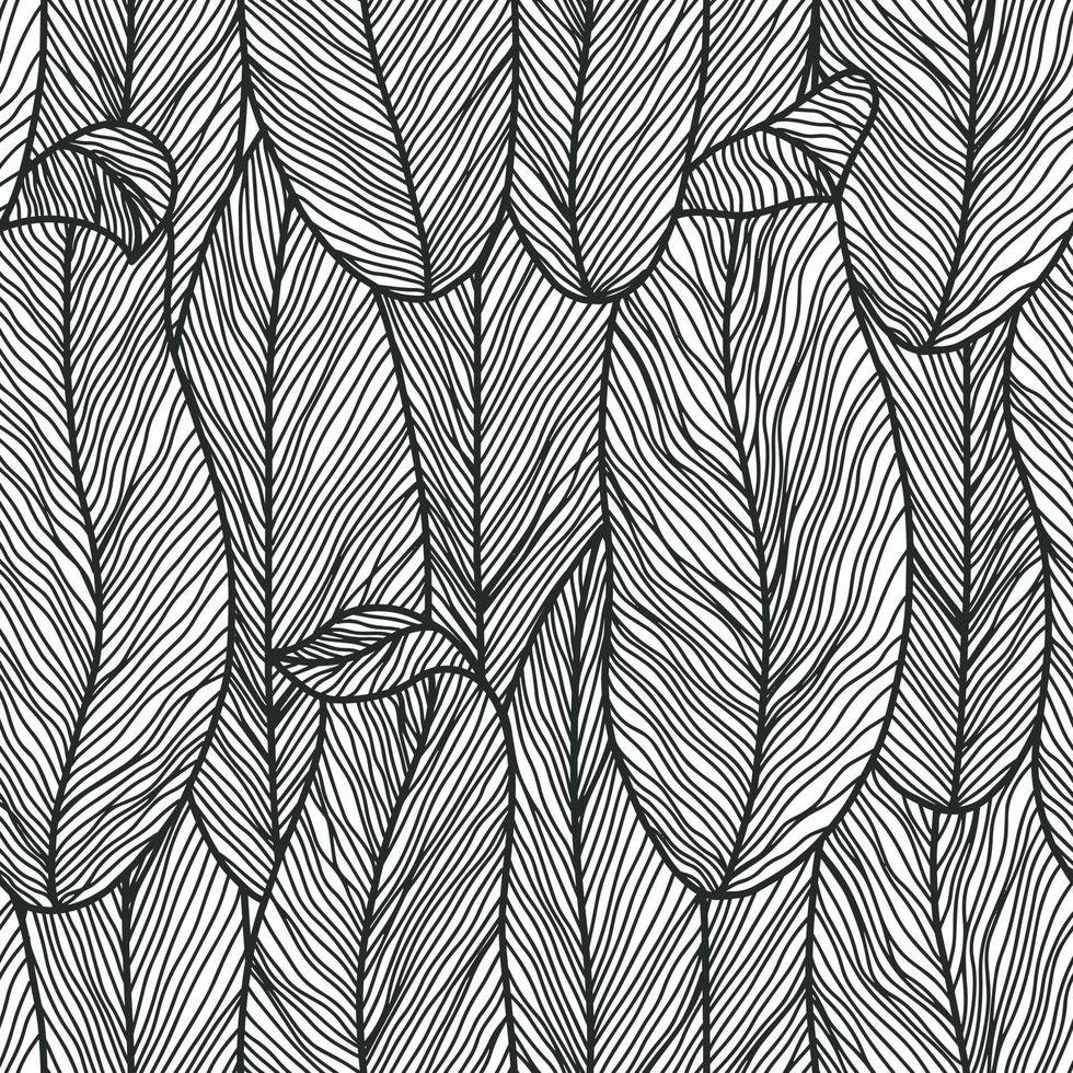 Abstract Botanical Seamless Pattern in Monochrome Colors with line art flowers, feminine minimalistic clean hand drawn vector lines for fabric textile design and wrapping paper