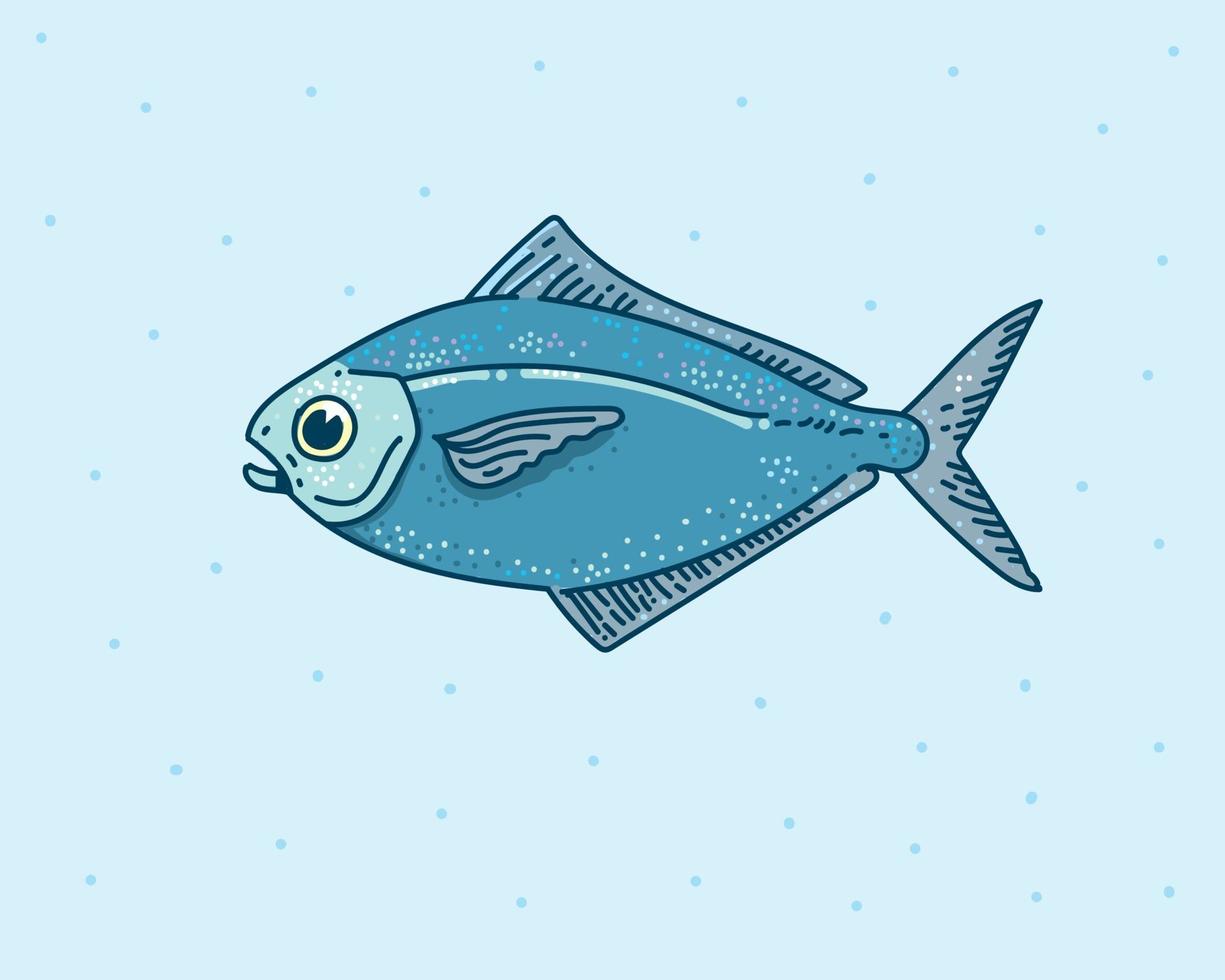 dibujo a mano de pescado, ilustración de vector de pescado lindo