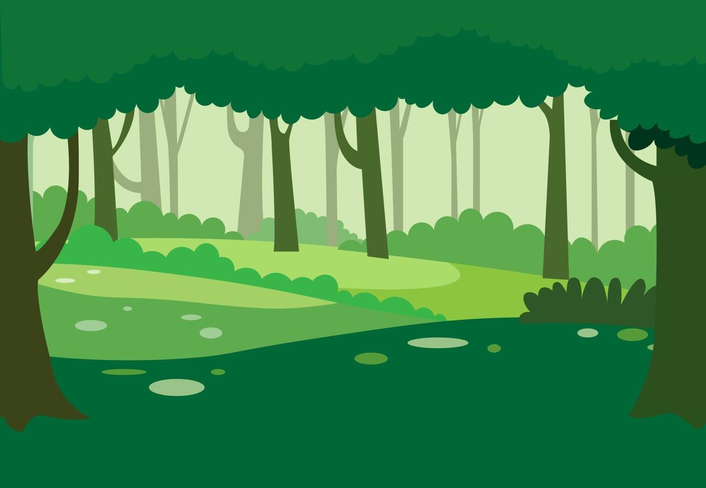 Green natural forest background vector. Nature landscape with trees. Jungle nature scene. vector