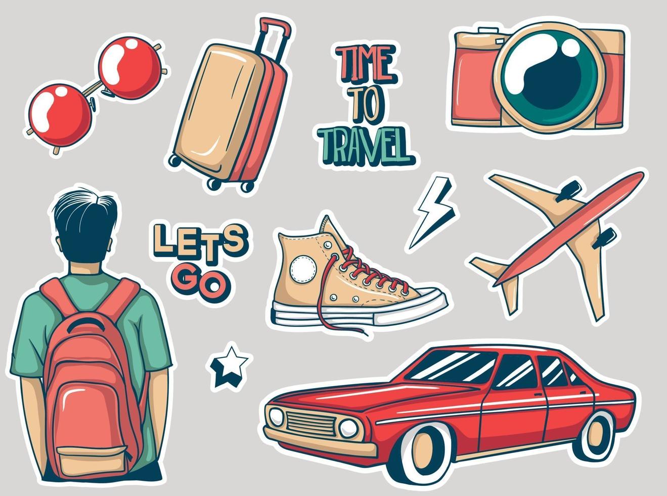 Colorful Hand drawn travel stickers collection vector