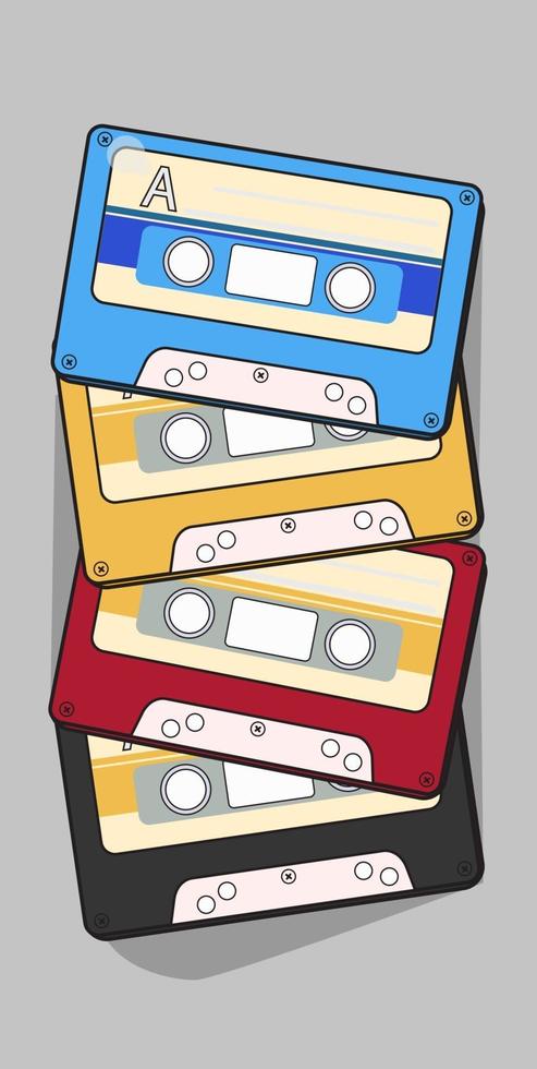 Audio cassette tape isolated vector old music retro player. Retro music audio cassette 80s blank mix.