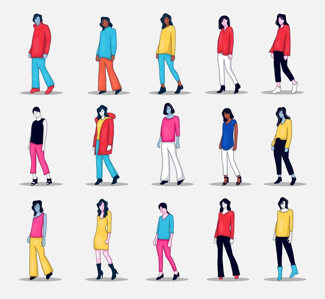 Collection of people character illustration doing photo pose vector