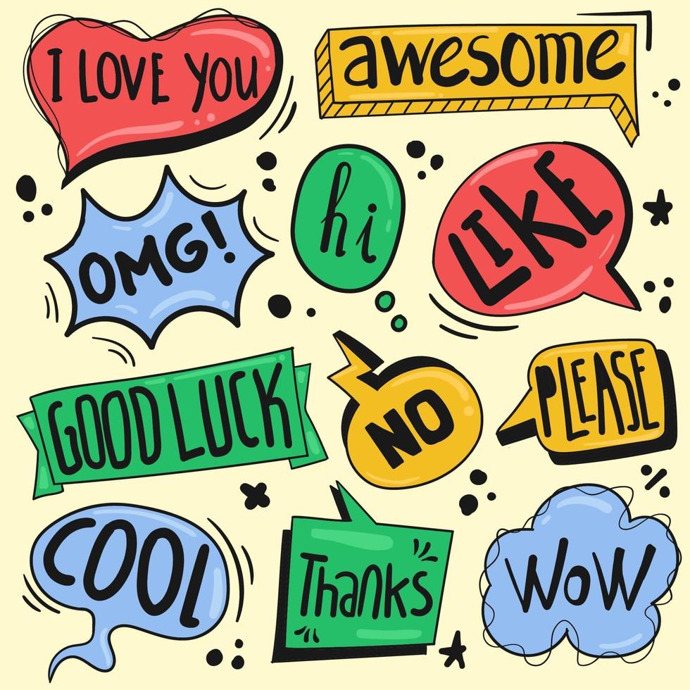 Colorful Hand drawn speech bubbles collection vector